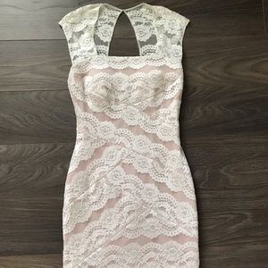 Blush pink and off white lace above the knee dress
